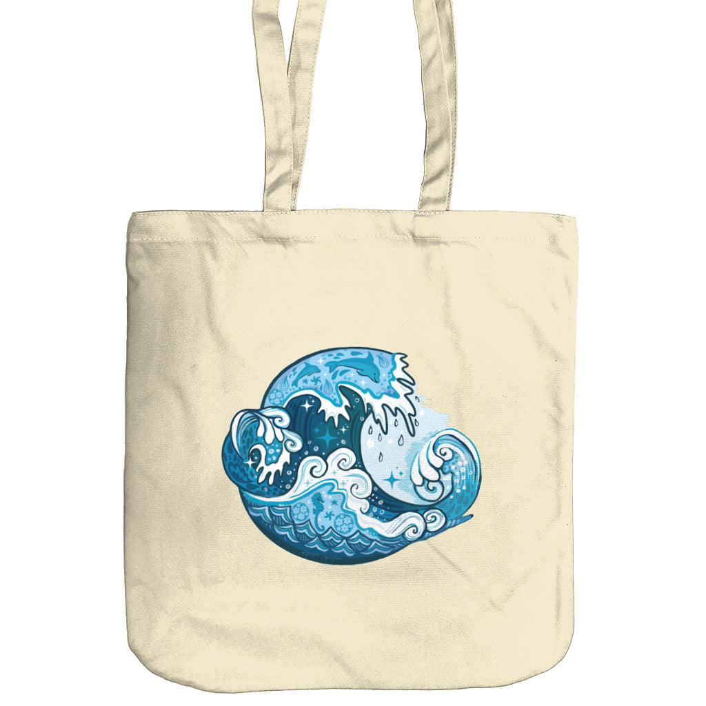 Canvas Beach Tote Bag - Organic Cotton Canvas Luxury Tote Bag - ocean wave