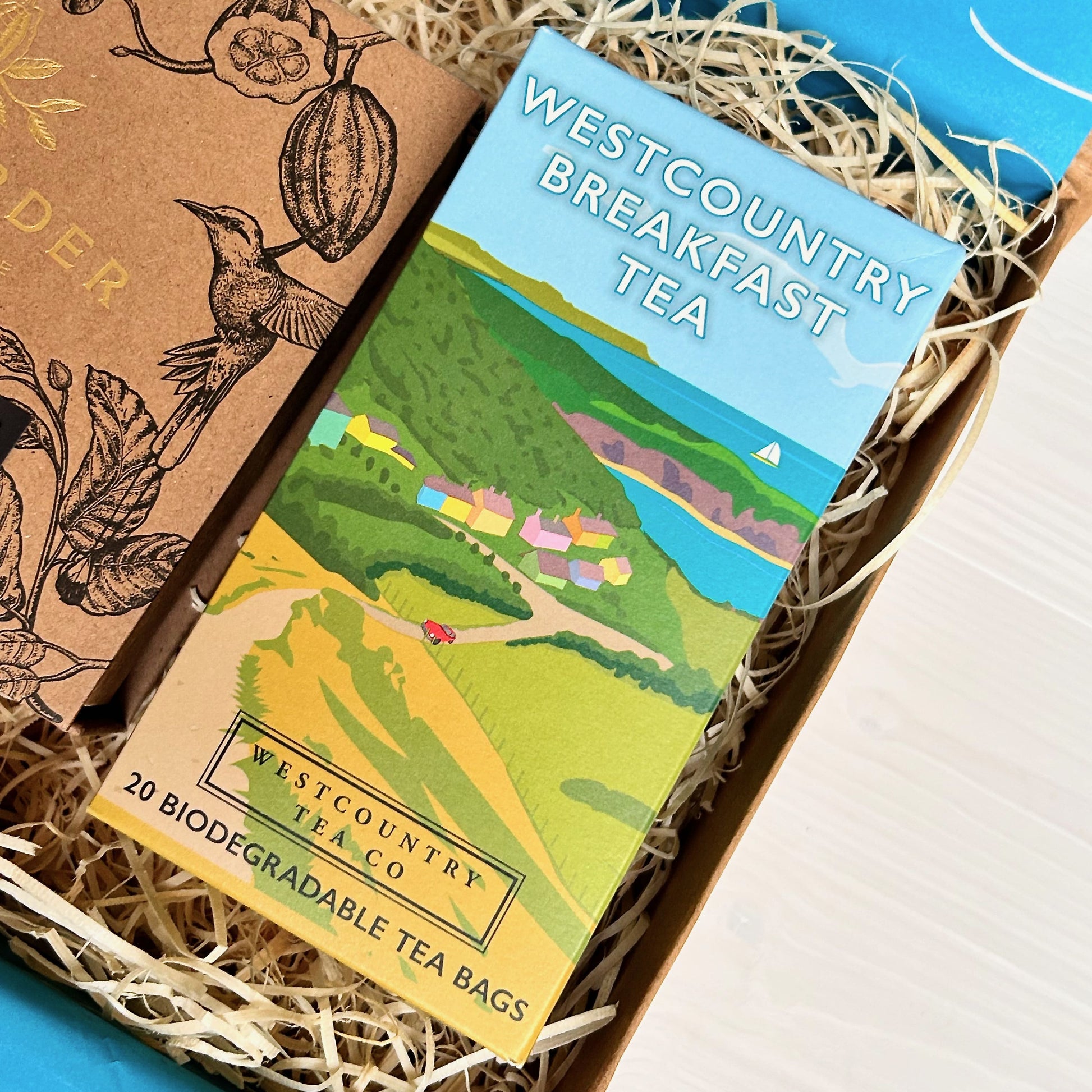 Luxurious Cornish Gift Box with hand-crafted sea salt caramel truffles and Westcountry Breakfast Tea.
