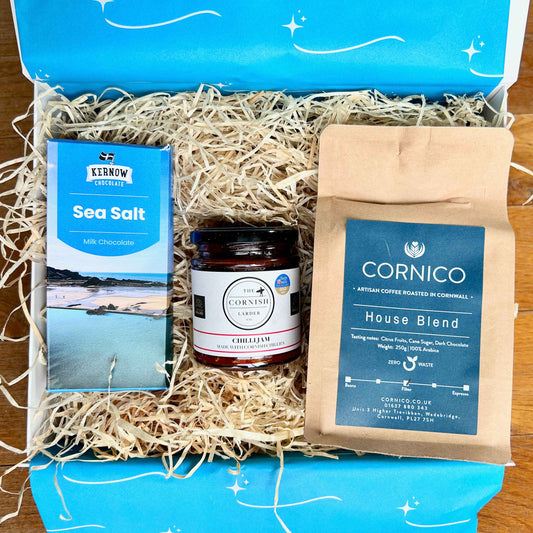 Cornish Father's Day Hamper with locally roasted coffee, chilli jam and luxurious chocolate