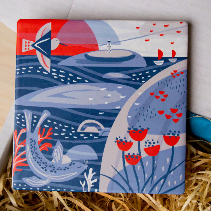 Coastal gifts - Cornish ceramic coaster - Godrevy