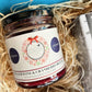 Cornish Christmas Hamper - gift box with mulled wine and cranberry relish, damson and mulled wine preserve, Cornish clotted cream shortbread and hot chocolate spoon.
