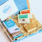 Cornish letterbox gift set with White Waves Cornish Soap, artisan caramel sea salt chocolate from Kernow chocolaate and herbal tea.