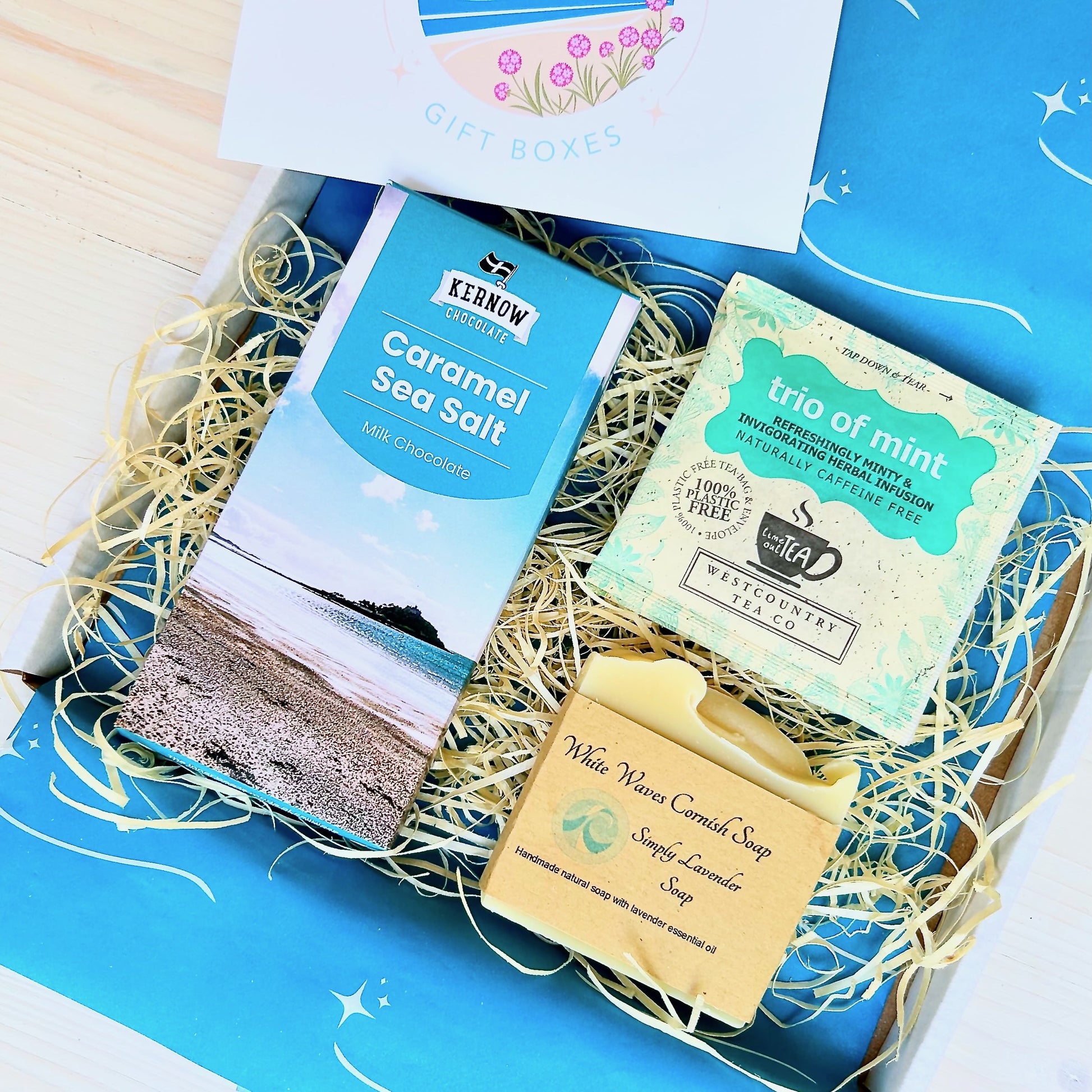 Cornish Gift Set - Letterbox - with handmade Cornish soap, artisan Cornish chocolate and herbal tea
