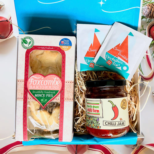 Devon Christmas hamper with mince pies, chilli jam and devonshire tea