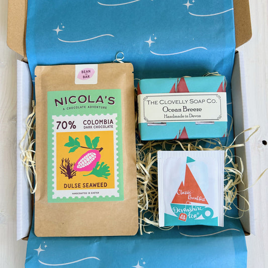 Devon Gift Set - Letterbox gift with Exeter made chocolate, Devon ocean breeze coastal soap and Devonshire tea