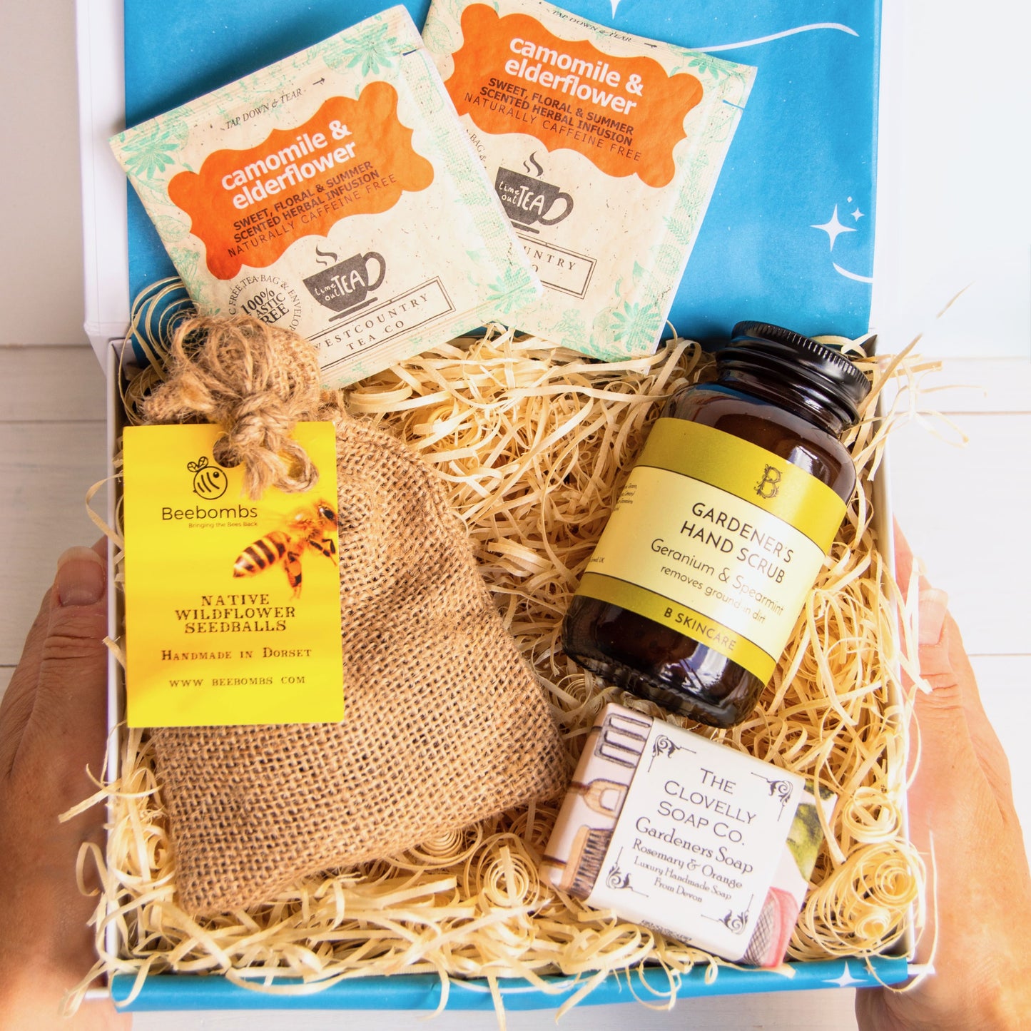 Gardeners Gift Hamper with native wildflower seedballs, handcrafted gardener's soap and herbal tea