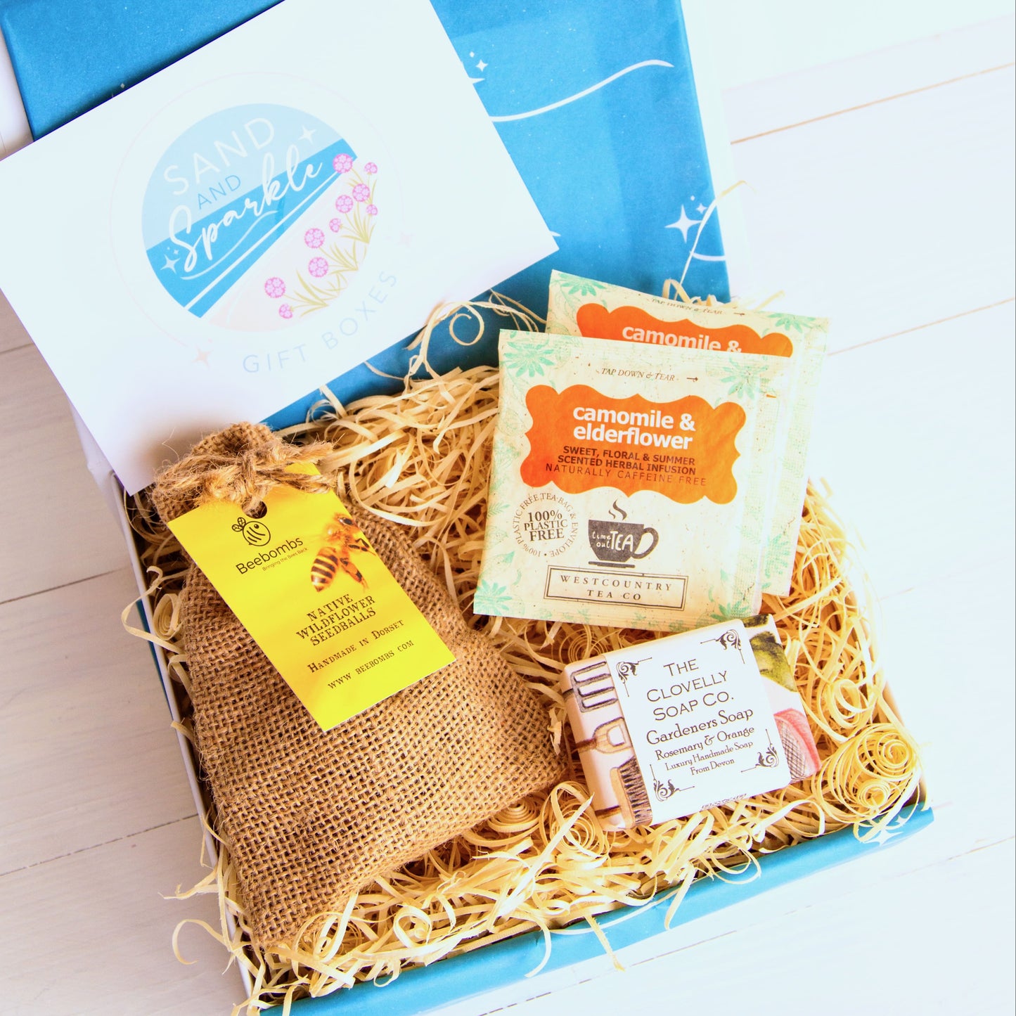 Gardeners Gift Hamper with native wildflower seedballs, handcrafted gardener's soap and herbal tea