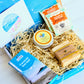 Letterbox pamper gift set with natural soap, natural spa cosmetics body scrub, cornish artisan sea salt soap and herbal tea - Devon and Cornish products.