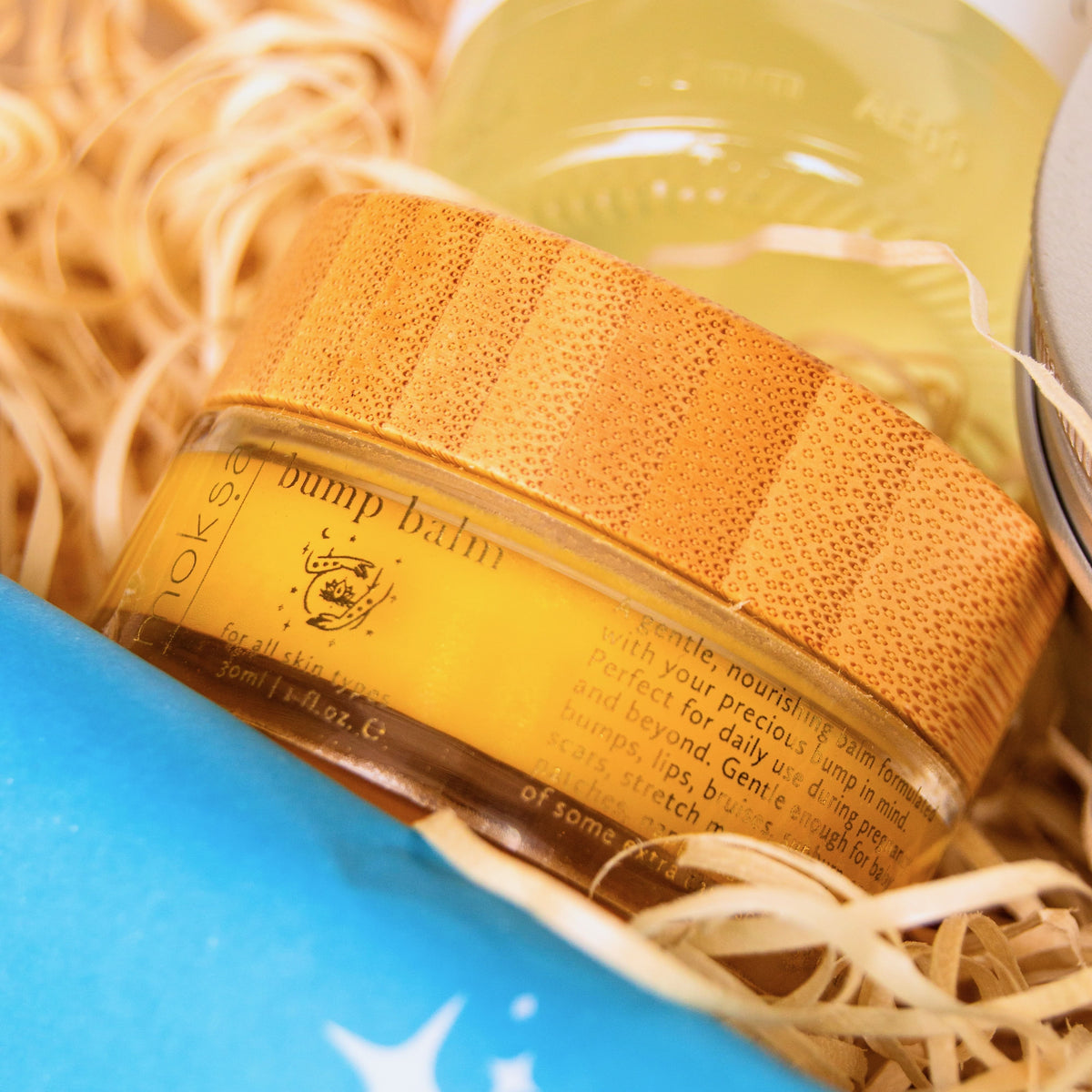 New Mum Gift Set with relaxation and pamper products including lavender eye pillow, natural bath salts, luxurious bump balm, luscombe elderflower bubbly and chocolate. 