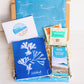 Mindfulness Gift Set - letterbox - with coastal designed Notebook, artisan chocolate and herbal tea - from Cornwall