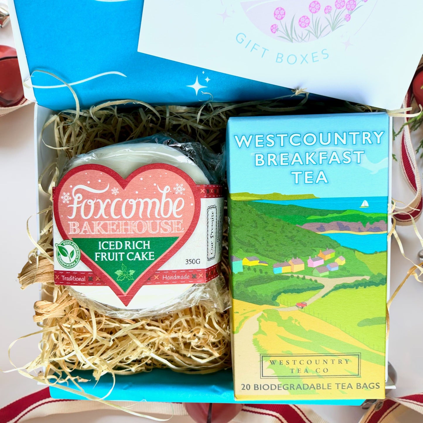 Westcountry Christmas Cake Hamper Mini with handmade traditional cake and luxurious local tea